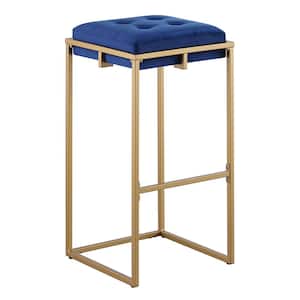 Nadia 30 in. H Blue and Gold Backless Metal Frame Bar Stool (Set of 2)