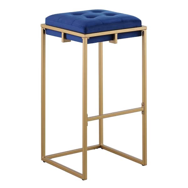 Coaster Nadia 30 in. H Blue and Gold Backless Metal Frame Bar Stool (Set of 2)