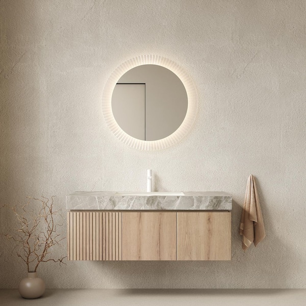 48in. Floating Single Sink White Oak Bath Vanity with Light Gray Sintered Stone Top