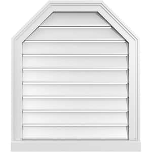 24 in. x 28 in. Octagonal Top Surface Mount PVC Gable Vent: Functional with Brickmould Sill Frame