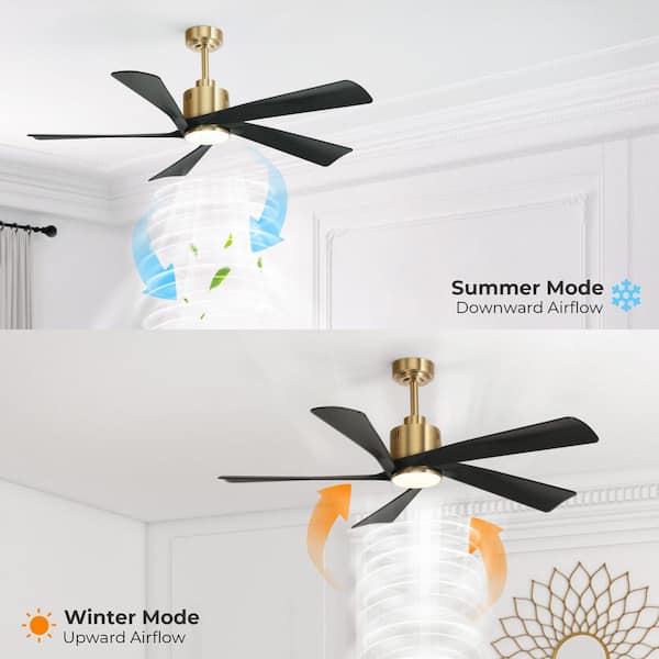 52 in. LED Smart Indoor Modern Black Gold 5-ABS Blades Semi Flush Mount Ceiling Fan with Light Remote for Living Room