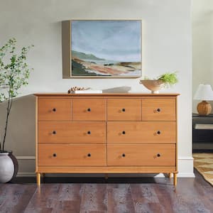 Classic Mid-Century Modern Caramel 6-Drawer 57 in. Solid Wood Dresser