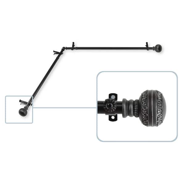 Rod Desyne Ornament 13/16 in. Dia 66-120 in. L Corner Window Single Curtain Rod in Black