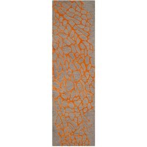 Blossom Gray/Orange 2 ft. x 12 ft. Geometric Runner Rug