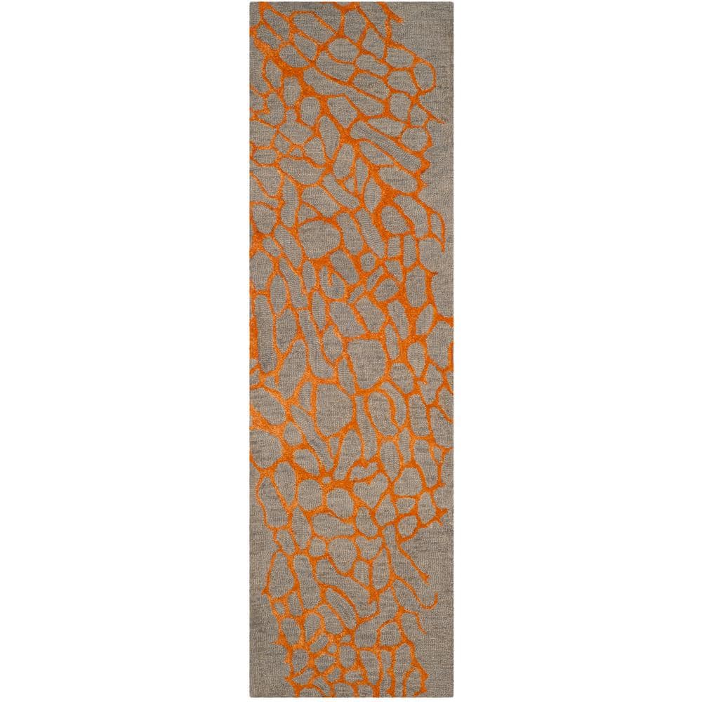 Handmade Grey and Orange Wool Runner Rug, 2'3" x 6'