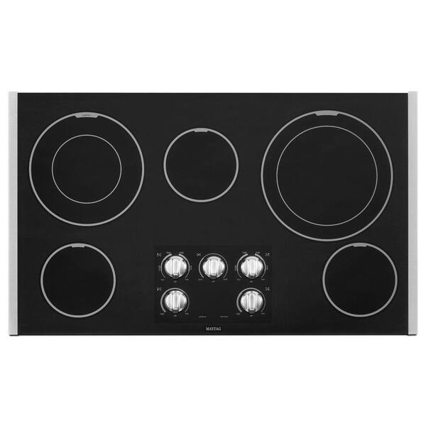 Maytag 36 in. Ceramic Glass Electric Radiant Cooktop in Stainless Steel with 5 Elements including Dual Choice Elements