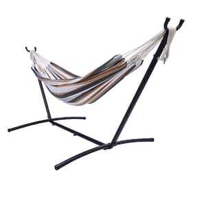 Belle 9.3 ft. Double Classic Outdoor Cotton Fabric Hammock Chair Hammock with Stand for 2-Person in Enthusiasm Desert
