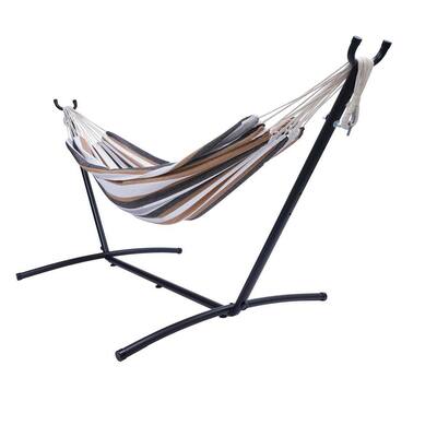 Belle 9.3 ft. Double Classic Outdoor Cotton Fabric Hammock Chair Hammock with Stand for 2-Person in Enthusiasm Desert