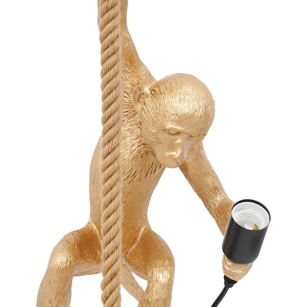 OUKANING 1-Light Gold Vintage Resin Hemp Rope Monkey Pendant Light