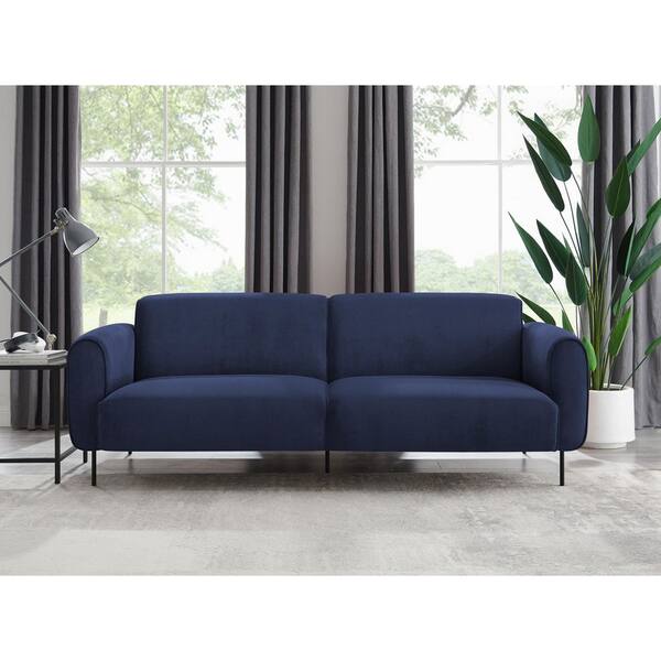 MINIMORE Cudal 83.9 in. W Round Arm Polyester Mid-Century 3-Seat Straight Sofa With Metal Legs in Blue
