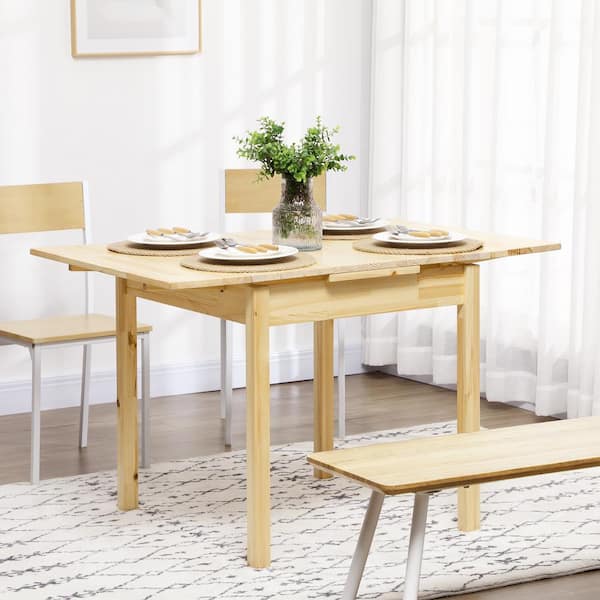 HOMCOM Natural Wood Yellow Wood Top 47.25 in. W 4-legs Pine Wood Folding Dining Table 4-people