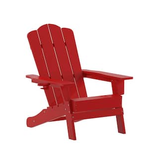 Red Faux Wood Resin Outdoor Lounge Chair in Red