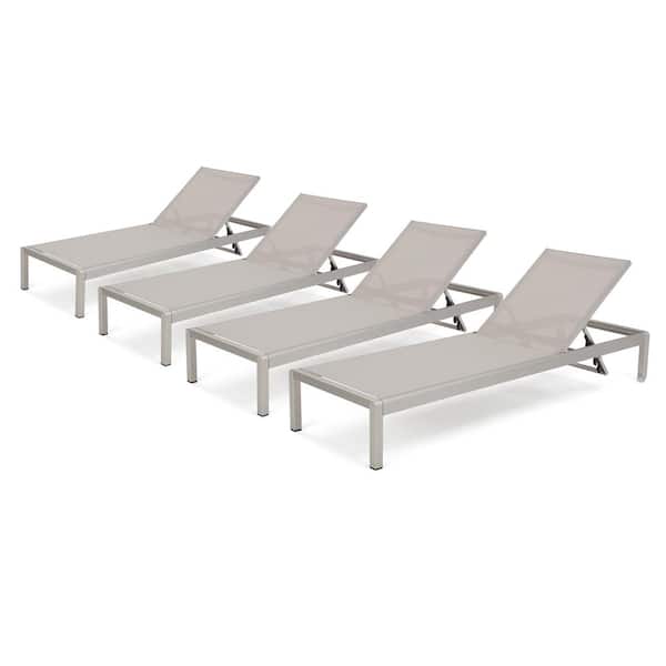 Noble House Cape Coral Grey Metal  Outdoor Patio  Chaise Lounge (Set of 4)