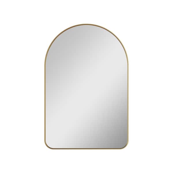 28 in. W x 36 in. H Arched Framed Wall Bathroom Vanity Mirror with Aluminum Frame in Brushed Gold