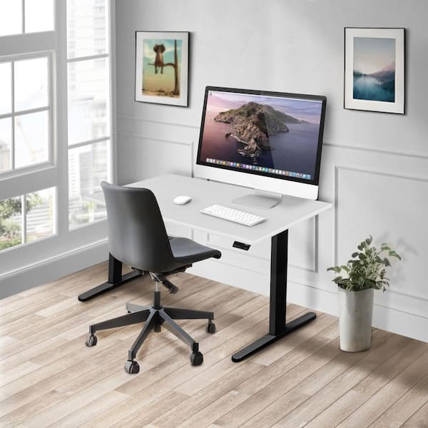 48 in. Rectangular White Tabletop Dual Motor Electric Standing Desk with Black Base