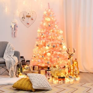 6 ft. Pink Artificial Christmas Tree Hinged Spruce Full Tree with Metal Stand