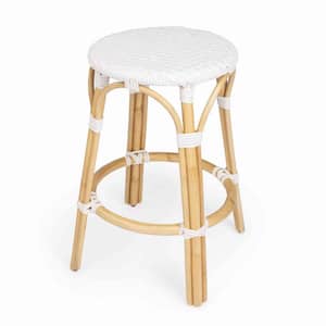 Amelia 24 in. H Brown and White Backless Rattan Bar Height (28-33 in.) Bar Stool