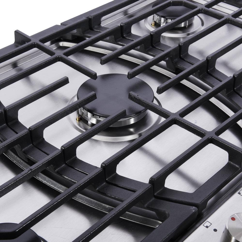 30 Inch Stainless Steel 5-Burner Gas Cooktop with Cast Iron Grates