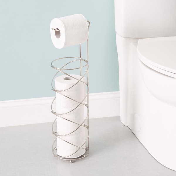 White Freestanding Bathroom Toilet Paper Roll Holder with Storage and Extra  Slot For Tissue Roll