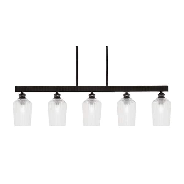 Unbranded Albany 60-Watt 5-Light Espresso Linear Pendant Light with Clear Textured Glass Shades and No Bulbs Included