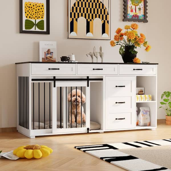 Large Furniture Style Dog Kennel with 3-Drawers, 2-Compartment Dog Crate cage for Medium Small Dogs