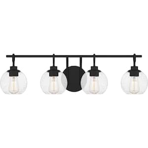 Winston 32 in. 4-Light Matte Black Vanity Light with Clear Seeded Glass