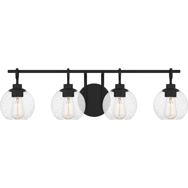Quoizel Winston 32 in. 4-Light Matte Black Vanity Light with Clear Seeded Glass