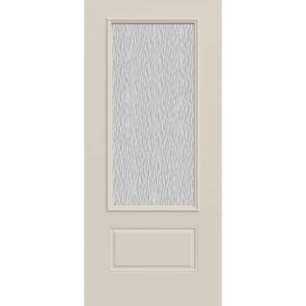 JELD-WEN 36 in. x 80 in. 1 Panel 3/4 Lite Right-Hand/Inswing Hammered Glass Primed Steel Front Door Slab