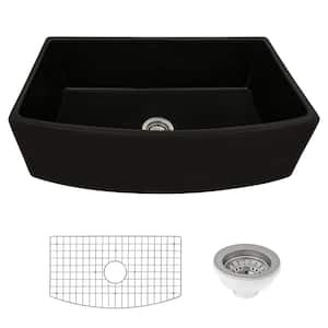 Fiamma 33 in. Farmhouse/Apron-Front Single Bowl Glossy Black Fireclay Kitchen Sink