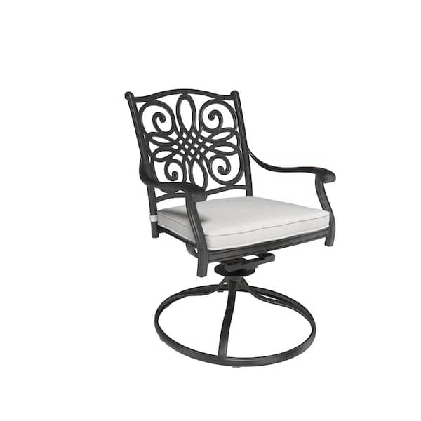 Regal Haven Cast Aluminum Outdoor Swivel Dining Chairs with Gray Cushions (Set of 2)