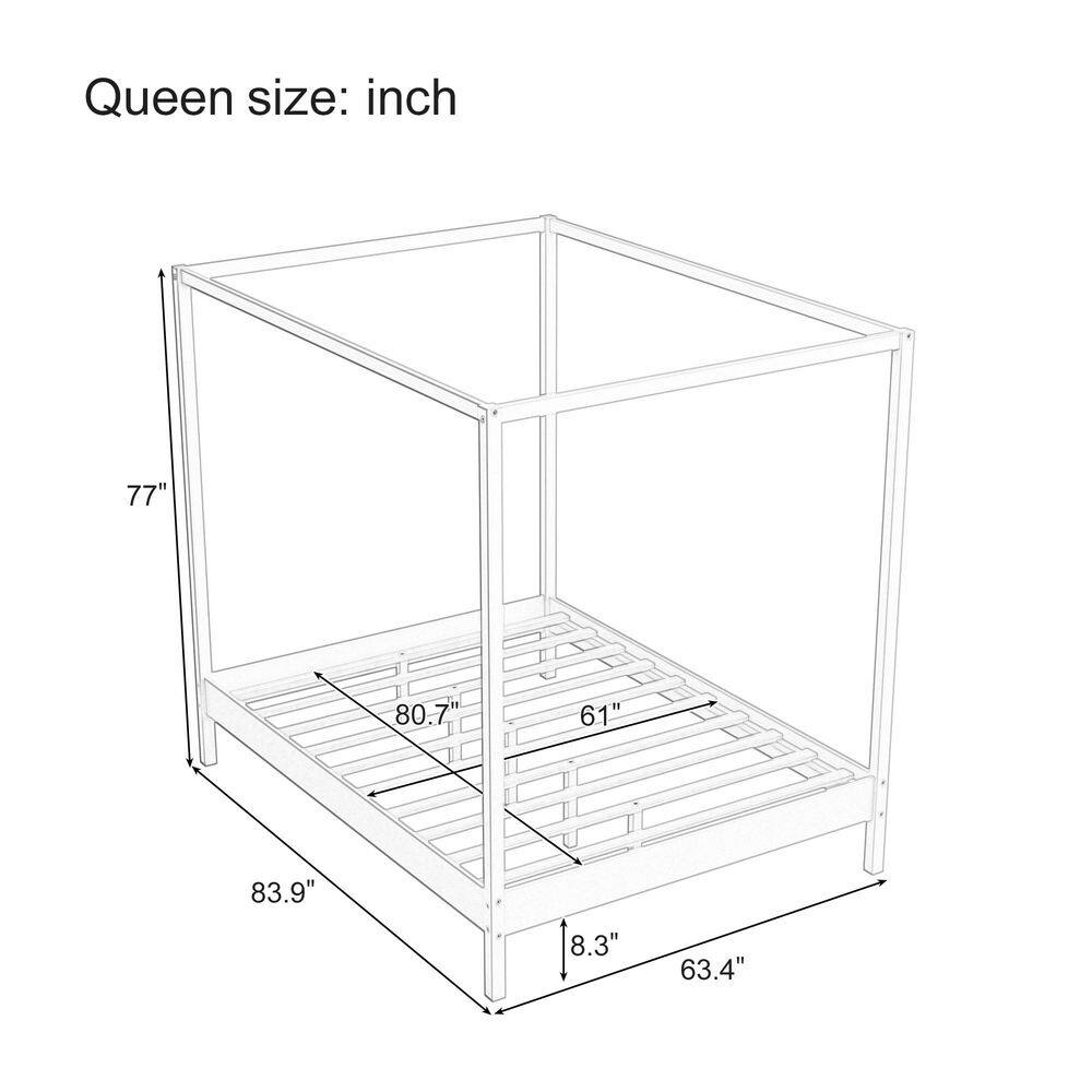 Natural (Light Brown) Solid Wood Frame Queen Size Canopy Bed with Premium Sturdy Construction, No Box Spring Needed - thumbnail 8