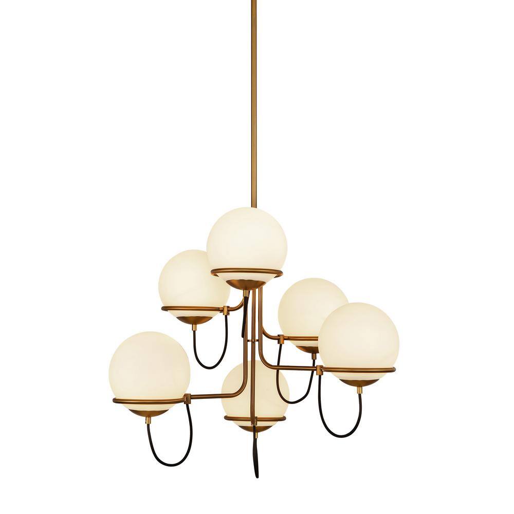 Alba 6-Light Aged Brass and Opal Glass Chandelier