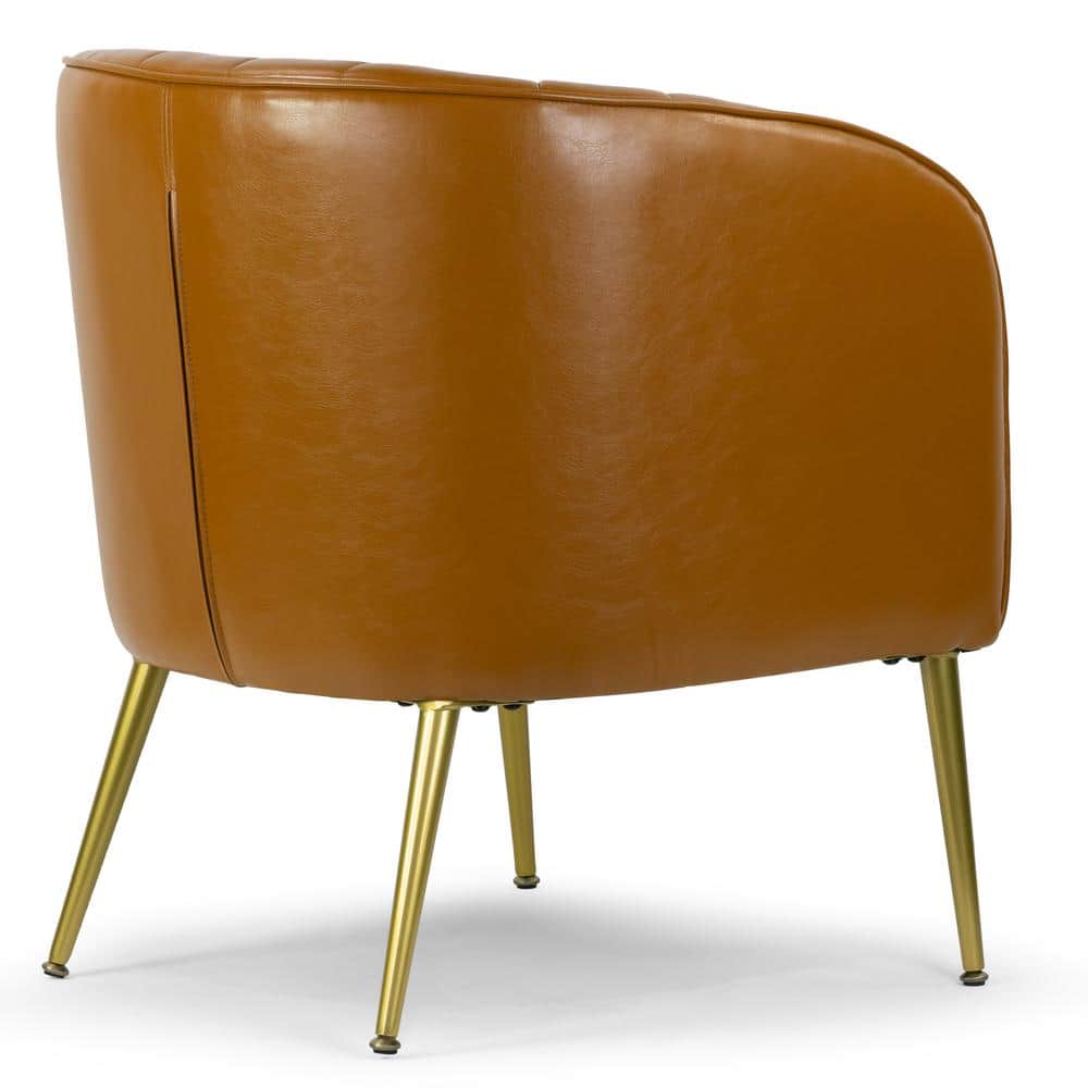 Cappuccino Faux Leather Barrel Accent Chair with Gold Metal Legs