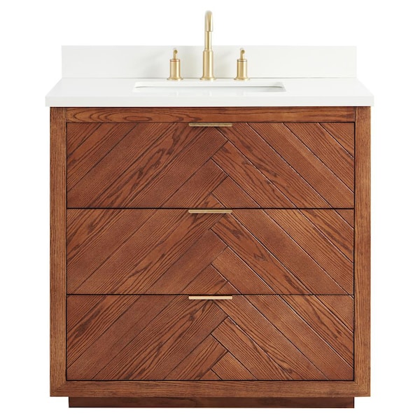 CHAMELEON CONCEPTS Baker 36 in. W x 21 in. D x 34 in. H Bath Vanity in Ash with Pure White Qt. Top and Single Sink Ceramic Basin
