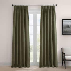 Khaki Green Pleated Textured Faux Linen Curtains 25 in. W x 108 in. L Pinch Pleat Room Darkening Curtains (Single Panel)