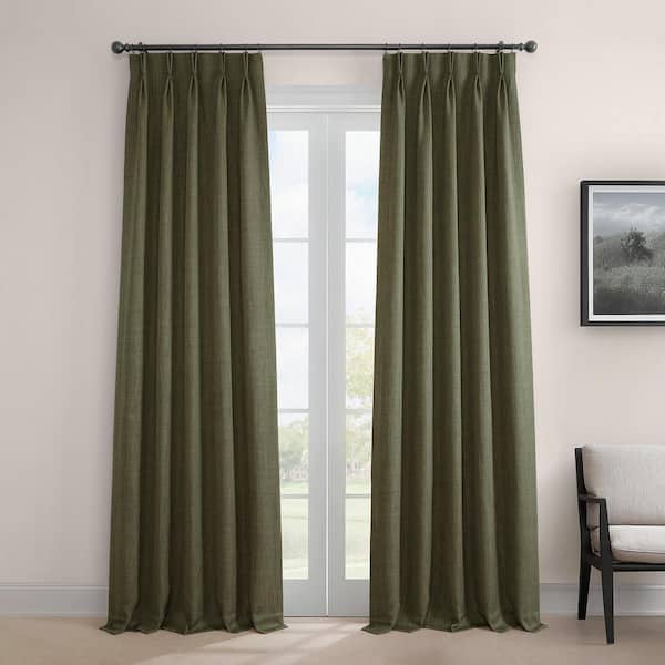 Exclusive Fabrics & Furnishings Khaki Green Pleated Textured Faux Linen Curtains 25 in. W x 108 in. L Pinch Pleat Room Darkening Curtains (Single Panel)