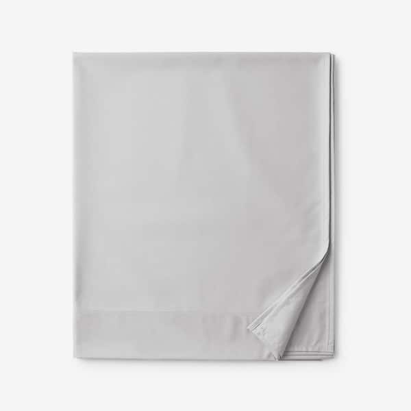 The Company Store Legends Hotel Supima Light Gray Solid 450-Thread Count Sateen Oversized Queen Deep Pocket Flat Sheet