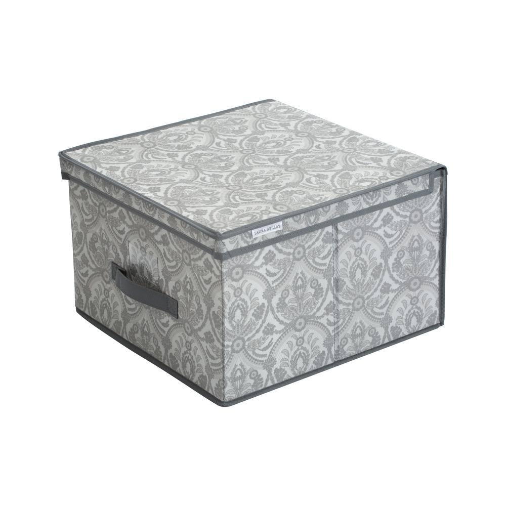 Laura Ashley 10 in. H x 16 in. W x 16 in. D Gray Fabric Cube Storage ...