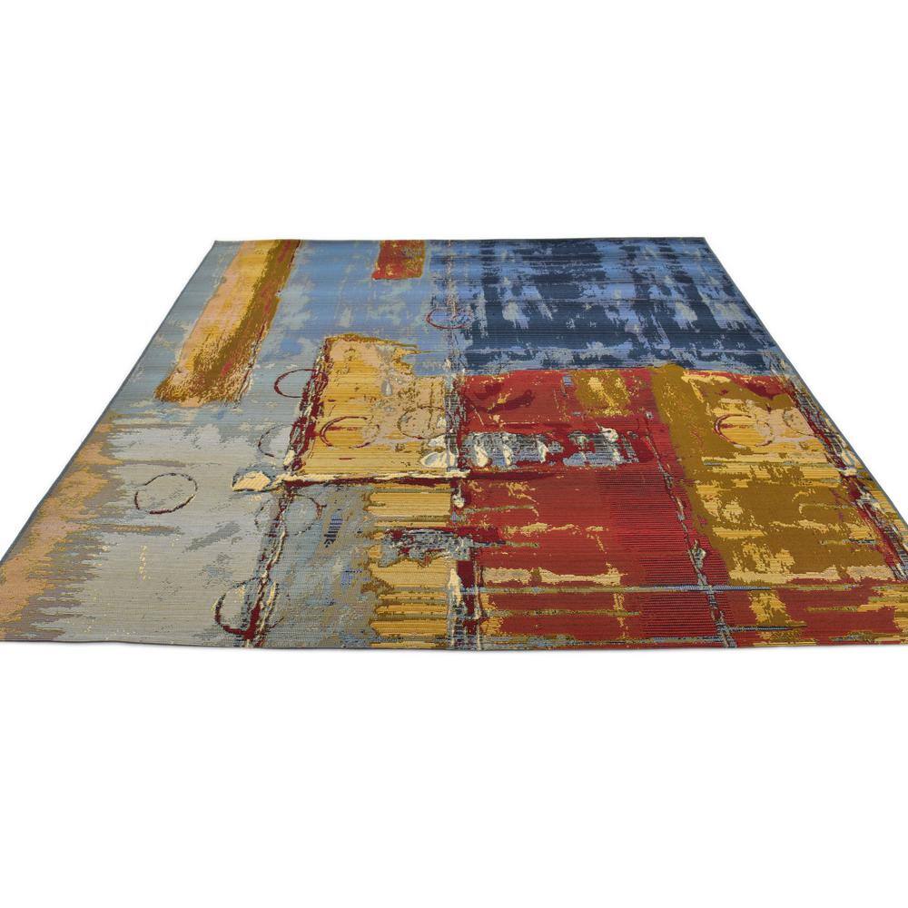 Colorful Easy-Care Synthetic 6' Square Outdoor Rug