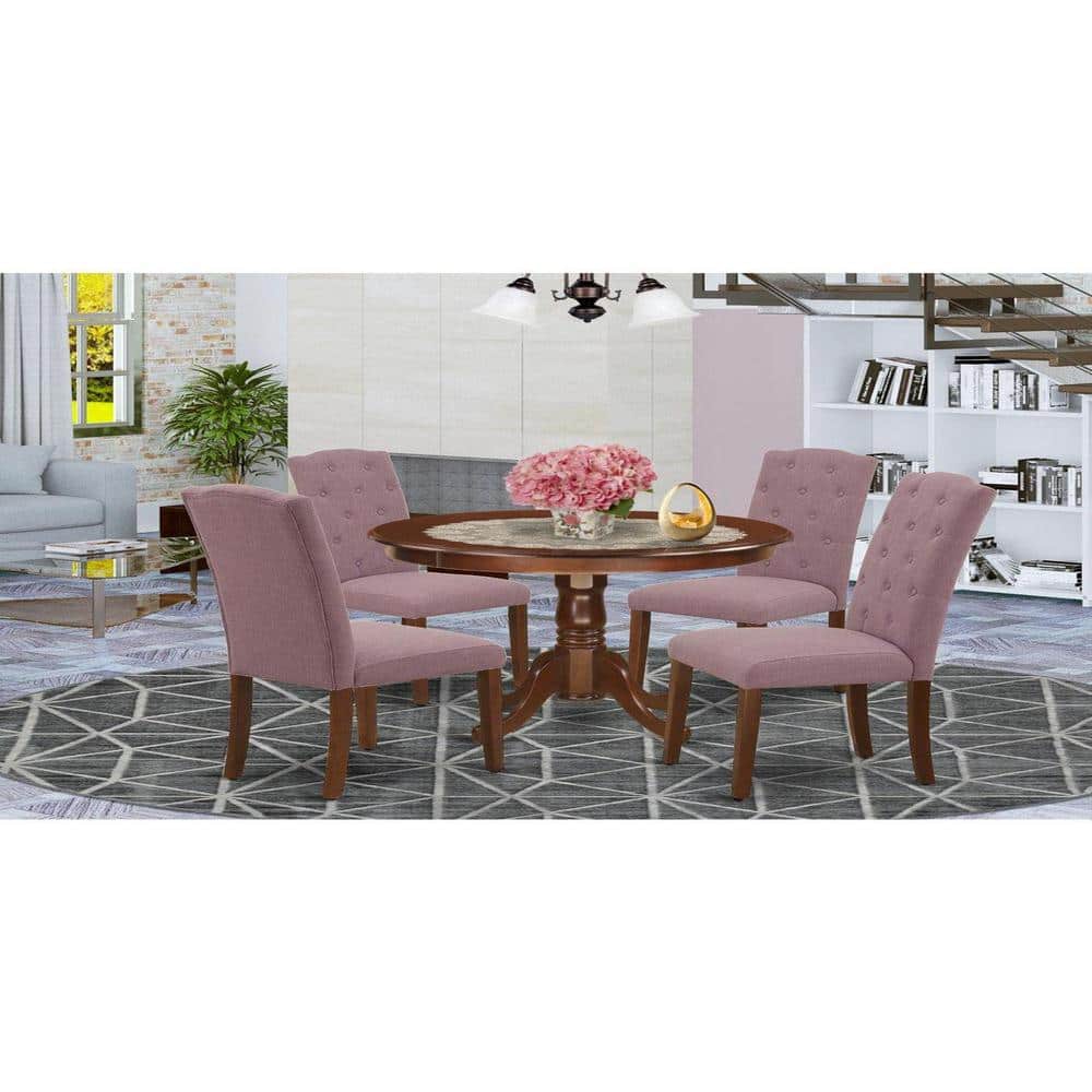 5-Piece Round Mahogany Finish Solid Wood Top Dining Table with 4-Parson Chair with Lattice Back price history on PriceWatchPro
