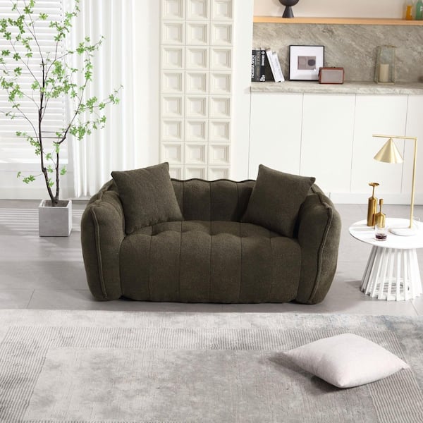 Olive Green Chenille Polyester Soft Bean Bag Chair with High Resilience Foam Core for 2-People