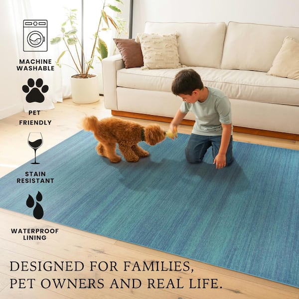 My Magic Carpet Solid Blue 5 ft. x 7 ft. Machine Washable Area Rug