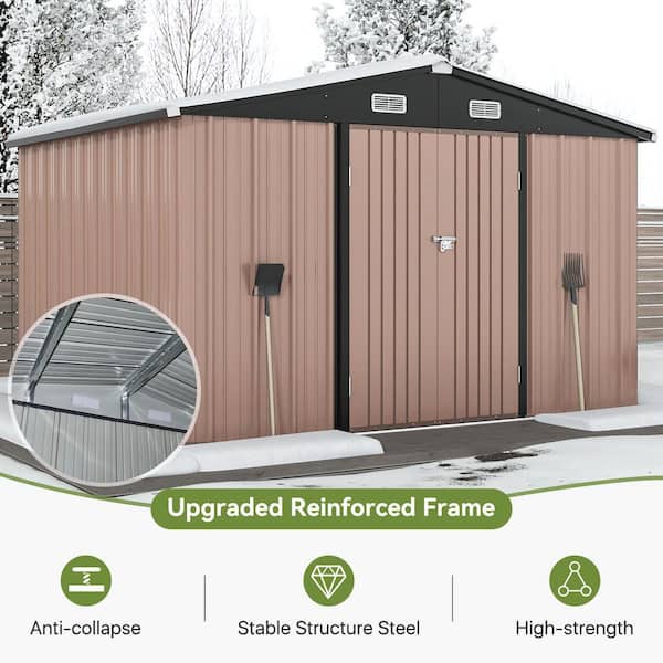 Sizzim 10 ft. W x 8 ft. D Metal Storage Shed With Base for Garden