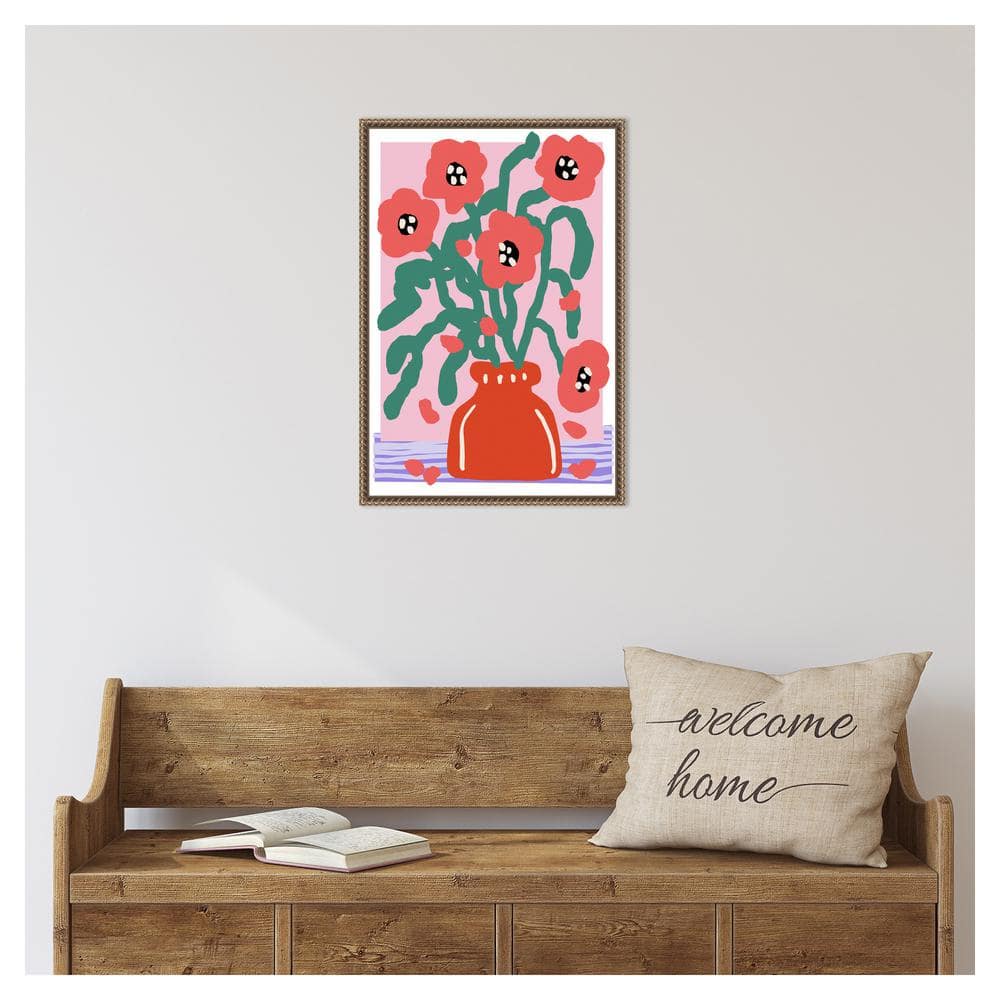 Treechild Floral Impression Red and Green Framed Canvas Art 16 x 23
