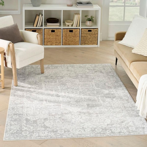 Astra Machine Washable Grey 4 ft. x 6 ft. Distressed Traditional Area Rug