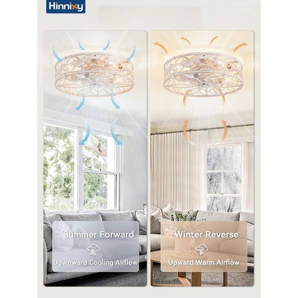 HINNIXY 20 in. Indoor White Gold Flush Mount Caged Ceiling Fan