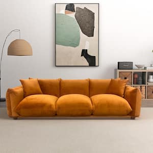 Arthur 100 in. Round Arm Velvet Rectangle Luxury Sofa in Burnt Orange