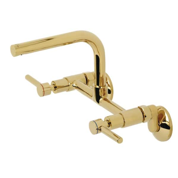 Kingston Brass Concord 2 Handle Wall Mount Standard Kitchen Faucet In Polished Brass Hks812pb 2705