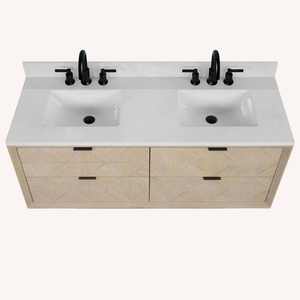 WH2860-WO 60 in. Double Sink Vanity White Oak Finish Bath Vanity with White 1 in. Engineered Marble Top price history on PriceWatchPro