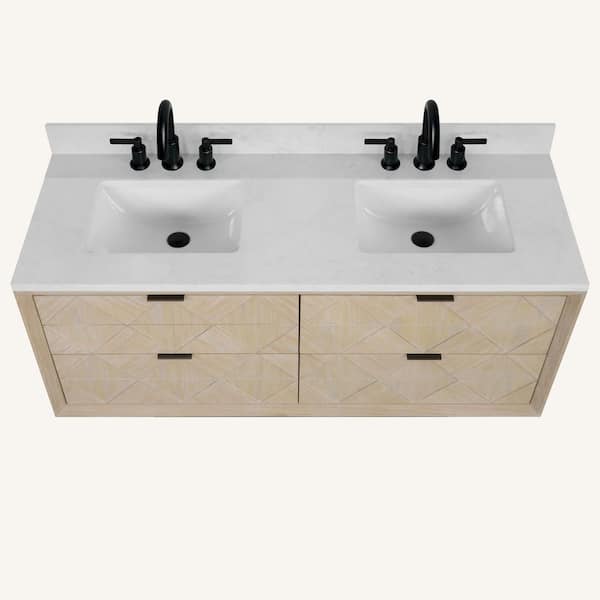 WH2860-WO 60 in. Double Sink Vanity White Oak Finish Bath Vanity with White 1 in. Engineered Marble Top